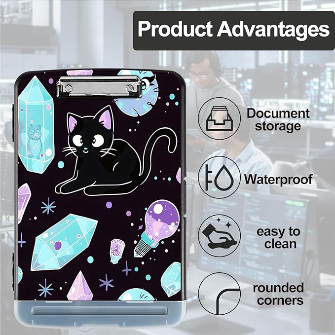 Pattern Design Clipboard with Storage - Heavy Duty Legal Size Clipboard, Ideal for Teachers, Nurses, Office Workers, Contractors, and Kids - 9.5 x 14.2 Inch (Crystal Cat)