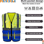 6XL 7XL 8XL High Visibility Yellow Blue REFLECTIVE Safety Vest with zipper Reflective Strips 7 Pockets