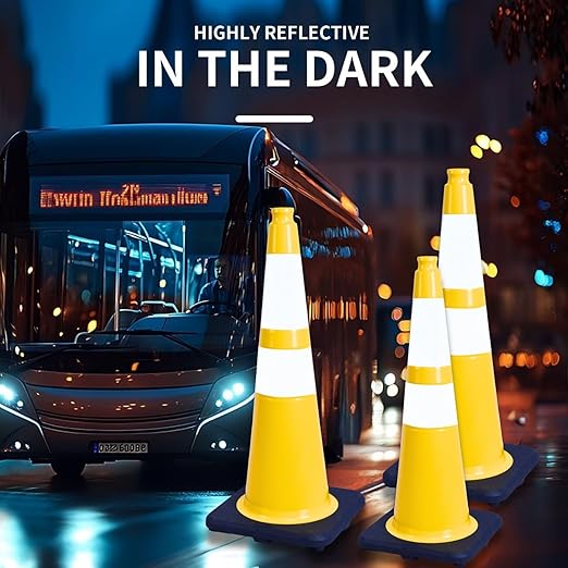 BESEA 8PACK 28” inch Traffic Safety Cones Yellow Road Parking Cones Heavy Duty Construction Cone Structurally Stable for Traffic Control at Public Place