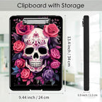 Clipboard with Storage,Office Supplies Nursing Clipboards Folder with Pen Holder Plastic Foldable Clip Board with Storage for Nurse Teacher,Flowers Skull