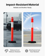 VEVOR 2 Pack Traffic Delineator Posts, 48 inches Traffic Safety Cones with Fillable Base and Reflective Strips, Heavy Duty Delineator Posts for Construction Site, Parking Lot, Crowd Control, Red