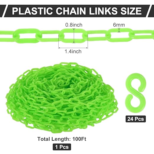 PATIKIL Plastic Chain Links, 100 Foot Safety Barrier Chain Green for Crowd Control, Queue Line, Parking, Fence, Gate, Concert, Construction Site and Decoration