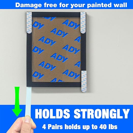 ADY Picture Hanging Strips Heavy Duty 40Pairs，Damage Free Removable Picture Hangers, Refill Adhesive Strips for Rent Room, Hook and Loop Strips Mounting Tape for Painted Wall