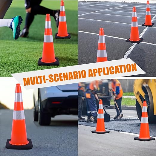 28 inch Traffic Safety Cones Orange Road Cones, Construction Cone with Rubber Base & Reflective Collars, Restorable Parking Cones, Heavy Duty Road Cones for Traffic Control & Road Safty(8 Pack）