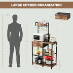 Kitchen Bakers Rack,Microwave Stand with Storage,Adjustable 6 Tier Coffee Bar Staion,Free Standing Bakers Rack with Drawer and Hooks,Kitchen Appliance Storage Shelf for Spices,Pots