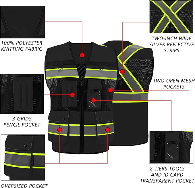 Safety Vest High Visibility Reflective Construction Vest for Men Women