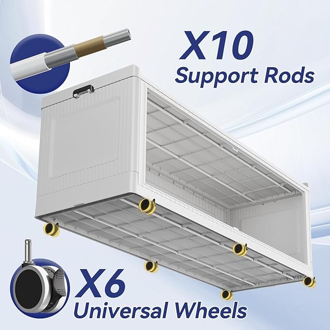 320Gal Extra Large Stackable Storage Bins with Lid, 1280Qt Collapsible Storage Box with Wheels, Closet Organizers and Storage Cabinet Container for Home, Kitchen, Office, 4Pack White Clear