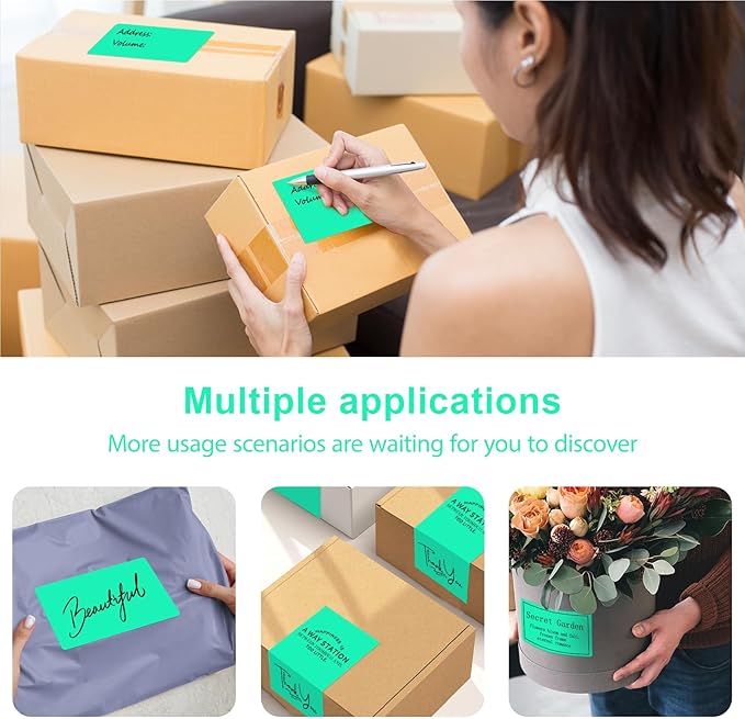 3 x 5 inch Home Moving Box Labels for Storage Bins 300pcs Colored Blank Label Sticker for Shipping Thermal Printer Color Coding Rectangle Moving Labels for Packing Boxes,Watercolor Green