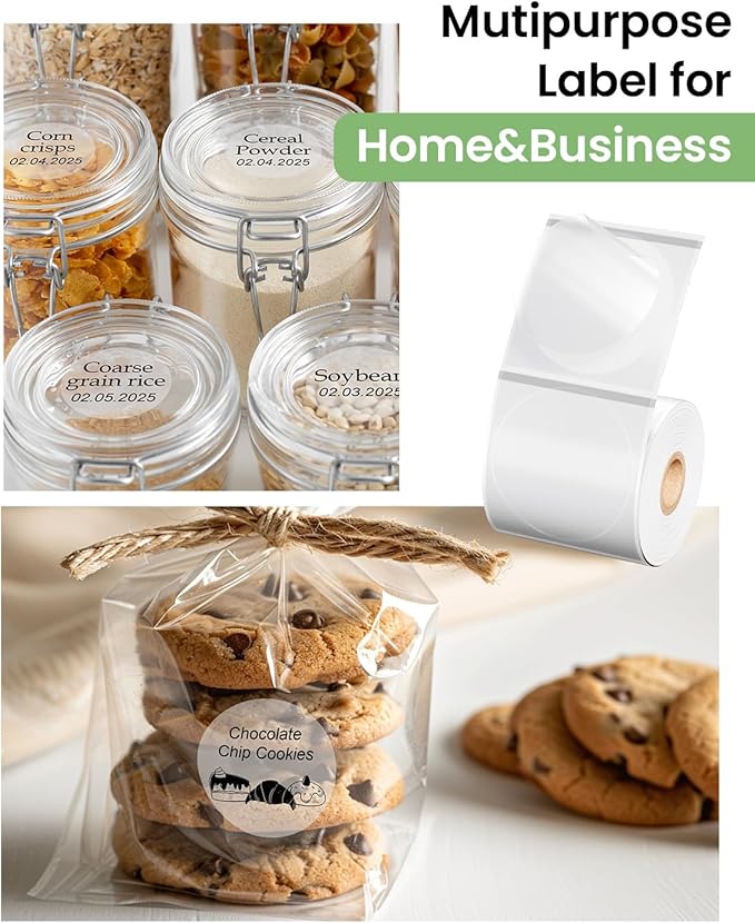 Phomemo Labels - Frosted Clear Round Label for M110/M100/M220/M108/M250/M160 Label Maker, 1.96" x 1.96"（50x50 mm）,Multi-Purpose Self-Adhesive Paper for Barcode/Address/Mailing/Logo/Business Home Tag