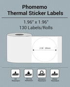 Phomemo Sticker Circle Labels- 2.36"x 2.36"(60x60mm) Thermal Label for M221/M220/M200, for Barcode/Address/Mailing/Logo/Business/Home Tag, Black on White