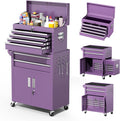 Greenvelly 8-Drawer Rolling Tool Chest, Metal Tool Chest with Wheels, Tool Cabinet with Detachable Top Tool Box, Metal Tool Cart with Liner & Hooks for Garage, Workshop, Warehouse (Purple)