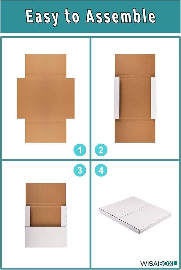 50 Pack 9x6x1.3 inch Shipping Boxes, Easy-Fold Multi-Depth DVD Mailer Box with Fragile Stickers for Mailing, Storing, Package, Gifts, Crafts, Business or Home, Brown