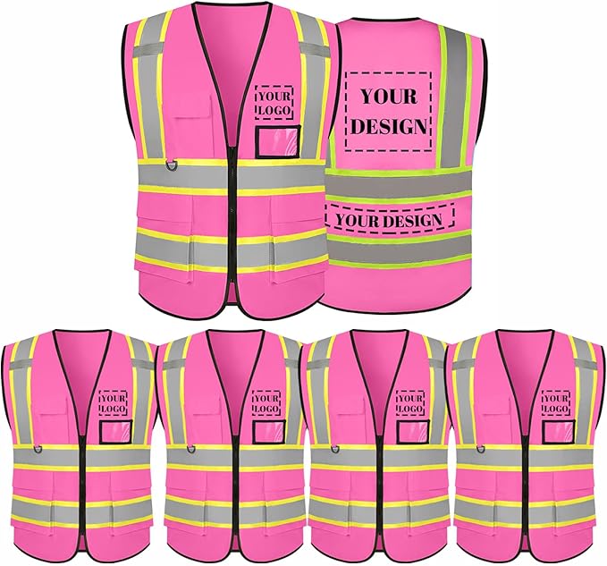 Safety Vest Reflective High Visibility with 5 Pockets ＆Zipper Class 2 Adult Unisex Construction Security Workwear