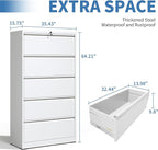 5 Drawer Metal Office Storage Filing Cabinet with Lock, White Lateral File Cabinet for Home Office, Horizontal Locking for Legal/Letter/A4, Assembly Required
