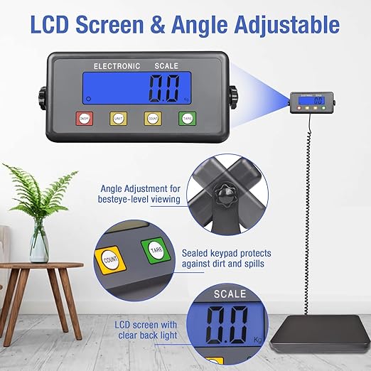Surmountway Industrial Shipping Scale with Anti-Slip Aluminium Platform, 11.8" x 11.8" Black Portable Digital Postal Scale 440lbs for Shipping Packages Luggages with Tare/Count/Auto-Off Functions