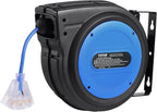 VEVOR 75FT Retractable Extension Cord Reel, 14AWG/3C SJTOW Heavy Duty Power Cord w/Lighted Electrical Triple Tap Outlets, 13A Circuit Breaker,180° Swivel Bracket for Workshop or Garage, Blue
