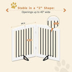 Freestanding Pet Gate for Dogs, Foldable Wooden Dog Gate for House, Indoor Pet Barrier for Stairs, Doorways, Support Feet Included, 24" Height 2 Panels, White