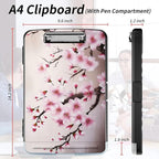 File Clipboard Storage with Pen Holder High Capacity Plastic Nursing Clipboards File Folder Storage Box Clipboard with Heavy Duty Clips for Teacher,Doctor,Offices-Cherry Blossom