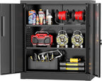 Greenvelly Metal Storage Cabinet, 36" Locking Storage Cabinet with Doors and Shelves, Lockable Storage Cabinets for Home Office, Utility Locker Cabinet, Steel Garage Cabinet with 2 Keys, Black