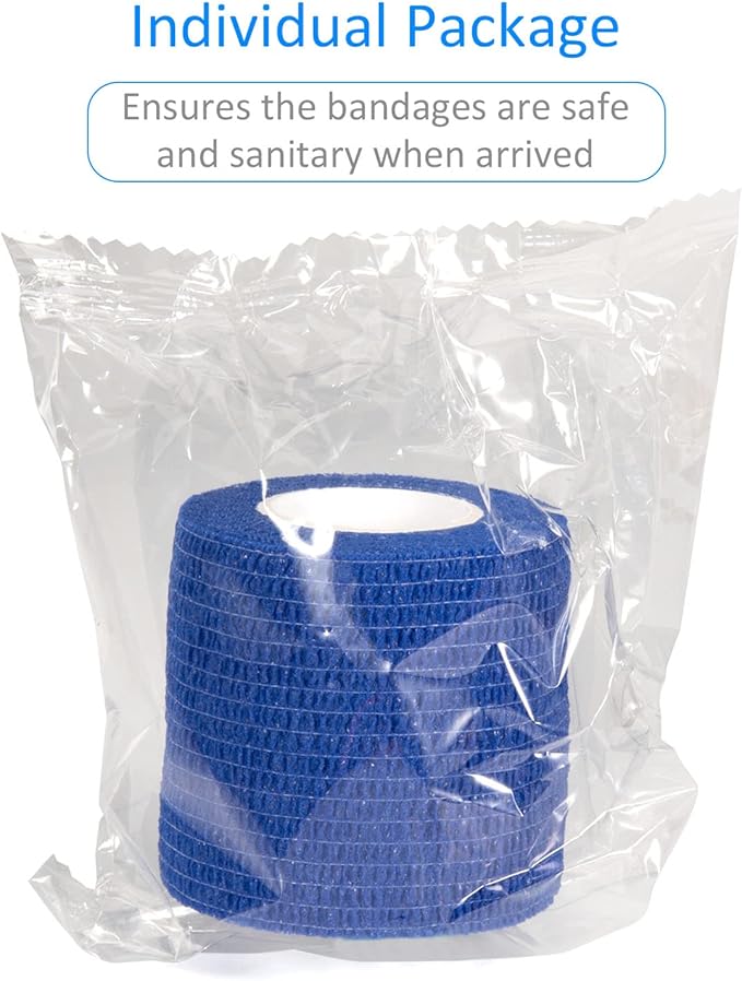 12Pcs 2”x 5 Yards Self Adhesive Bandage Wrap Elastic Bandage Wrap Self Adherent Cohesive Wrap Bandages for Wrist Ankle Vet Tape for Dogs Athletic Swelling Sprains Tape Grip Cover (Blue)