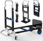 3 in 1 Convertible Hand Truck Dolly Cart with Wheels Collapsible/Folding handtruck Dolly / 2 Straps/Adjustable Height/for Luggages/Cartons/Warehouse/Supermarket/Office / 500 Lbs Load