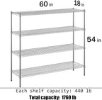 18" Deep x 60" Wide x 54" Height Wire Shelving Kit | 4-Tier | NSF Commercial Storage Rack Unit