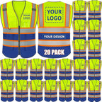 BeautyWill Custom Logo 10/20 Pack Safety Vest Class2 High Visibility Vest with Pockets Breathable Construction Vest Bulk