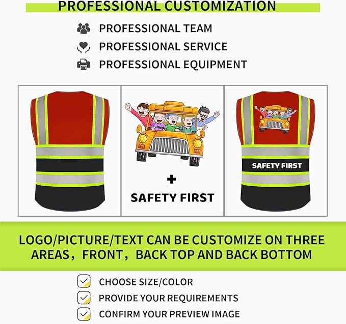 BeautyWill Custom Logo Safety Vest Class 2 High Visibility Reflective Vest for Men - Personalized Logo Team Vest