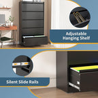 5 Drawer File Cabinet with Lock, Lateral Filing Cabinets,Metal Storage Filing Cabinets for Home Office, Heavy Duty File Cabinet for Letter/Legal/A4/F4 Size Amssebly Required, Black