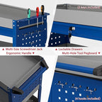 3 Tier Rolling Tool Cart on Wheels, Heavy Duty Industrial Utility Cart Service Cart with Drawer and Screwdriver Rack Pegboard, 550 LBS Mobile Tool Storage Organizer for Workshop, Garage(Gray-Blue)