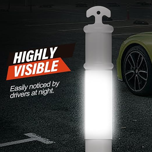 RoadHero 45 Inch Delineator Post with Rubber Base, Heavy Duty White Traffic Delineator Posts Cones with Reflective Collars for Parking Lots, Road Safety, Construction Events 3 Pack