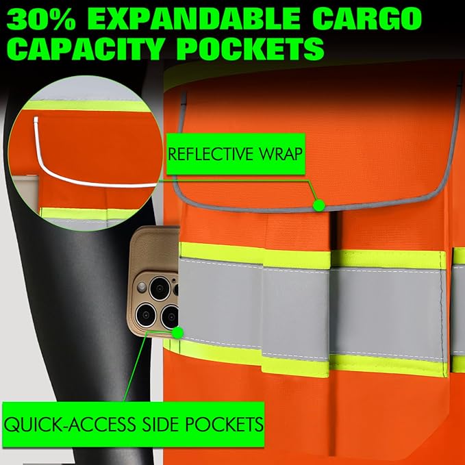 BeautyWill Custom Logo 10 Pockets Safety Vest Class2 ANSI Certified High Visibility Reflective Vest