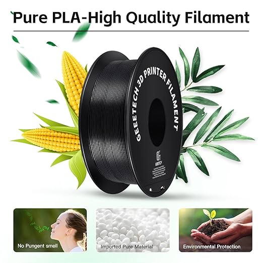 Geeetech 3D Printer Filament, PLA Filament 1.75mm Bundle 2kg for 3D Printer, Dimensional Accuracy +/- 0.02 mm (Black 2-Pack)