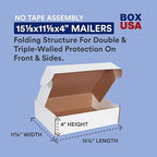 BOX USA 15" Deluxe Shipping Boxes 15 1/8"L x 11 1/8"W x 4"H , 50-Pack - White Box Mailers for Packaging, Storage, Gifts or Bulk Business Orders