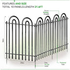 10 Panels Garden Tube Fence with Gate, 36in(H)×21.6ft(L) Tall No Dig Fence Animal Barrier, Heavy Duty Metal Decorative Garden Edging Border, Ground Defense Temporary Fencing for Outdoor Yard, Black