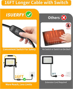 8400LM LED Work Light with 16FT Cord & Switch, 70W Outdoor Flood Light, IP66 Waterproof Portable Job Site Lighting with Stand, 5000K Dayight Worklight for Construction Garage Workshop Car Repairing