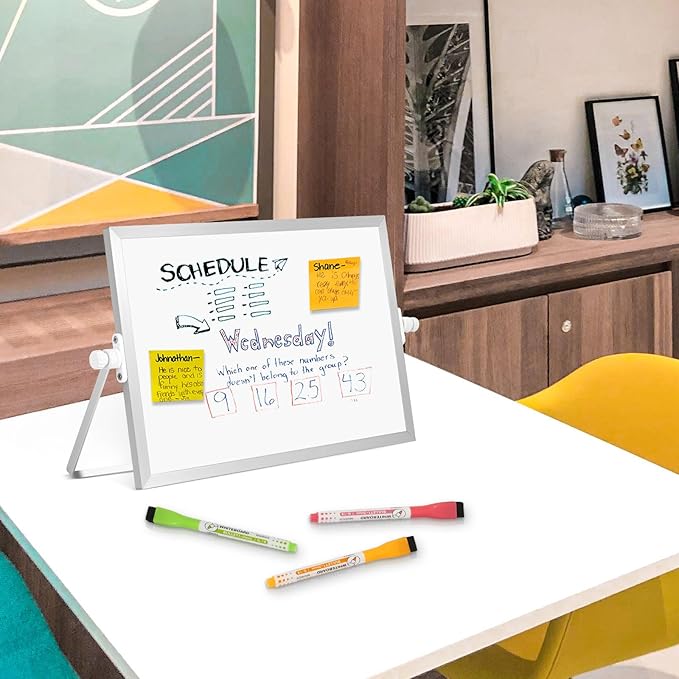 Dry Erase Magnetic White Board, 8" x 12" Double-Sided Desktop Whiteboard with Stand, Portable Small Whiteboard Set for Drawing, Office, Home, School