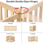 Freestanding Pet Gate, Solid Wood Folding Safety Fence Wooden Dog Gate with 2PCS Support Feet Ideal for Stairs, Doorways, Halls, Kitchens, Indoors Gates, 3 Panels 25", Natural Oak