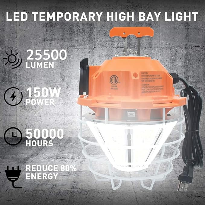 NS 150W Led Temporary Work Light Fixture 25500Lm 5000K Daylight White Portable Hanging Construction Lighting for Jobsite/Workshop Intdoor Outdoor Construction High Bay Warehouse……