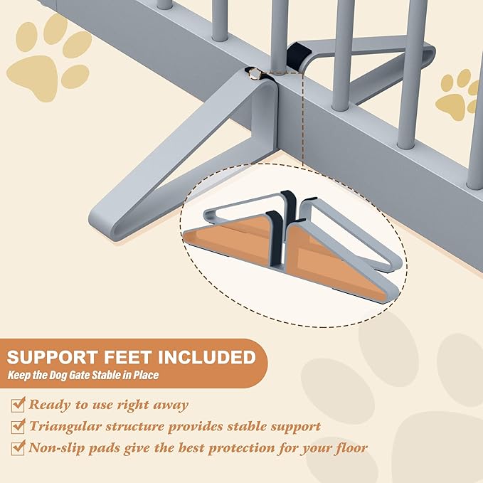 Freestanding Pet Gate for Dogs, Foldable Wooden Dog Gate for House, Indoor Pet Barrier for Stairs, Doorways, Support Feet Included, 24" Height 2 Panels, Grey