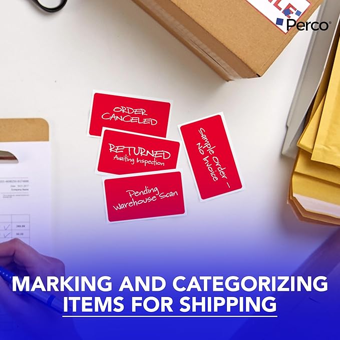 Perco Red 3x5 Inch Perforated Sticker Labels — 150 Stickers Per Roll — with Permanent Adhesive for Inventory Management, Color Coding, Moving Boxes, Retail, Organizing, Crafting & More — Made in USA