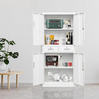 Metal Storage Cabinet, Locking Storage Cabinet with Adjustable Shelves and 2 Drawers, 16" D x 32" W x 71" H Steel Cabinets for Office, Garage, Home, Classroom, Utility Room(White)