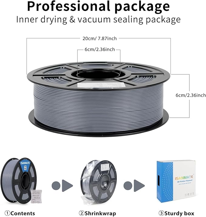 iSANMATE 3D Printer Filament ASA 1KG, Silver ASA Filament 1.75mm, UV & Weather Resistant Silver ASA Filament Perfect for Outdoor Functional Parts, Dimensional Accuracy +/- 0.02mm, 1kg Spool (2.2lbs)