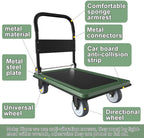 WUD Push Cart, Folding Mobile Platform Trolley,Thickened and Reinforced, 360° Swivel Wheels,35.4 “L x 23.6 ”W, 1100 lb. Green Dolly cart with Wheels