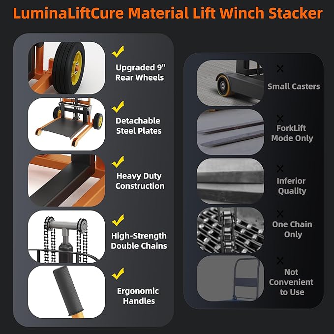 Hydraulic Material Lift Pallet Truck 441 lbs Manual Winch Stacker 36" Max Lift Height, Lift Table Cart