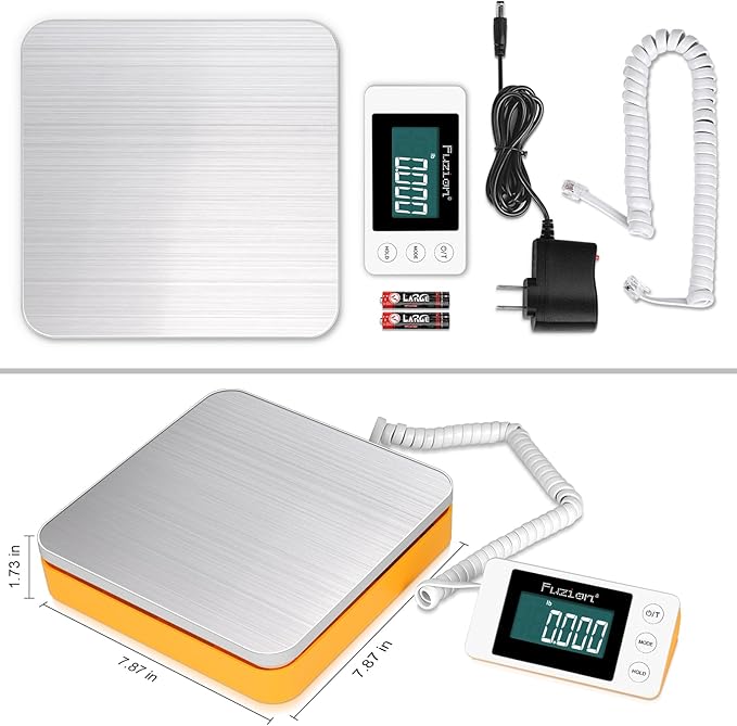 Fuzion Shipping Scale - Digital Postal Scale 110LB x 0.1oz, Large LCD Display, 5 Units, Scale for Packages, Postage - Dual Power Supply (Batteries & Adapter)