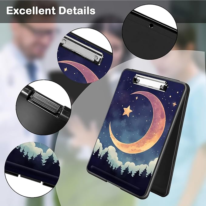 Clipboard with Storage,Office Supplies Nursing Clipboards Folder with Pen Holder Plastic Foldable Clip Board with Storage for Nurse Teacher,Moon Forest