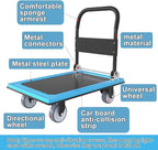 WUD Push Cart, Folding Mobile Platform Trolley,Thickened and Reinforced, 360° Swivel Wheels,30.3 “L x 19.7 ”W, 900 lb.Blue Dolly cart with Wheels