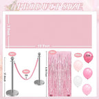 76 Pcs Carpet Runner for Party Set 1 Floor Runner 2 Double Sided Tape 6 Stanchion Post 4 Velvet Carpet Ropes 2 Foil Fringe Backdrop Curtains 60 Balloon 1 Ribbon for Party Supplies (Pink)