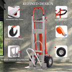 3-in-1 Industrial Aluminum Dolly Hand Truck,Convertible Hand Truck Dolly,1000 Lbs Capacity Hand Trucks Heavy Duty with PU Solid Wheels and Cargo Straps for Moving and Transport (red)